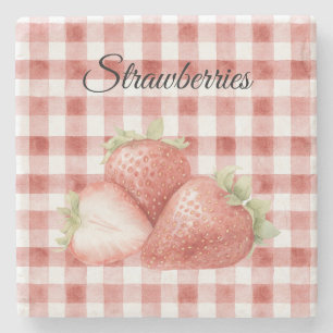 Posavasos De Piedra Fresas de Cuadros Rojos Blancos