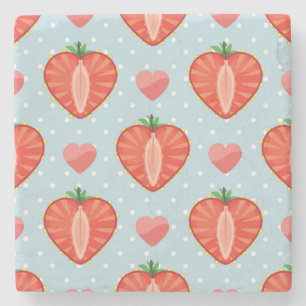 Posavasos De Piedra Fresas del corazón con puntos y corazones de polk