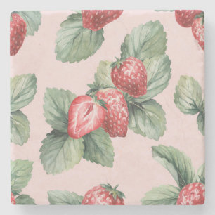 Posavasos De Piedra Fresas maduras para el verano: rosa acuarela