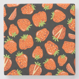 Posavasos De Piedra Fresas negras: Textura vintage sin foco