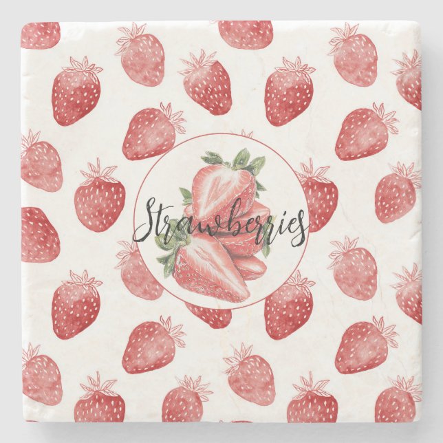 Posavasos De Piedra Fresas Rojas Fruta   (Anverso)