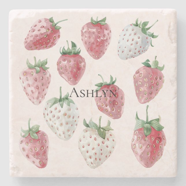 Posavasos De Piedra Fresas rosadas de Rubor (Anverso)