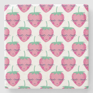Posavasos De Piedra Fresas sonrientes para dormir, lindo patrón.
