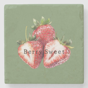 Posavasos De Piedra Fresas Verde Oliva Dulce Fruta