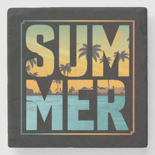 Posavasos De Piedra Frescas Vibraciones de Verano Palmeras y Agua