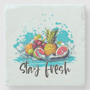 Posavasos De Piedra Fresco resistente - Verano - Frutas tropicales acu