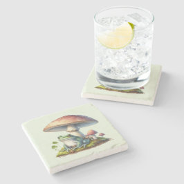 Posavasos De Piedra Frog Under a Mushroom Cute Nature