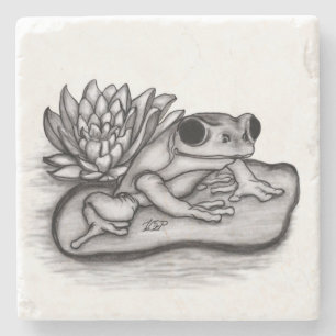 Posavasos De Piedra Froggy con Lotus Flower