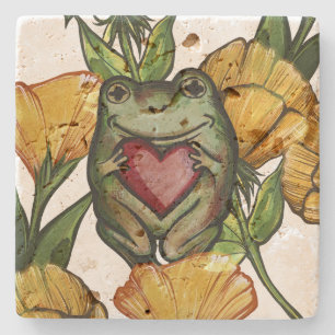 Posavasos De Piedra Froggy Lover Flower Pattern Frogs Love Heart