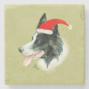 Posavasos De Piedra Frontera Collie Dog w Navidades Santa Hat