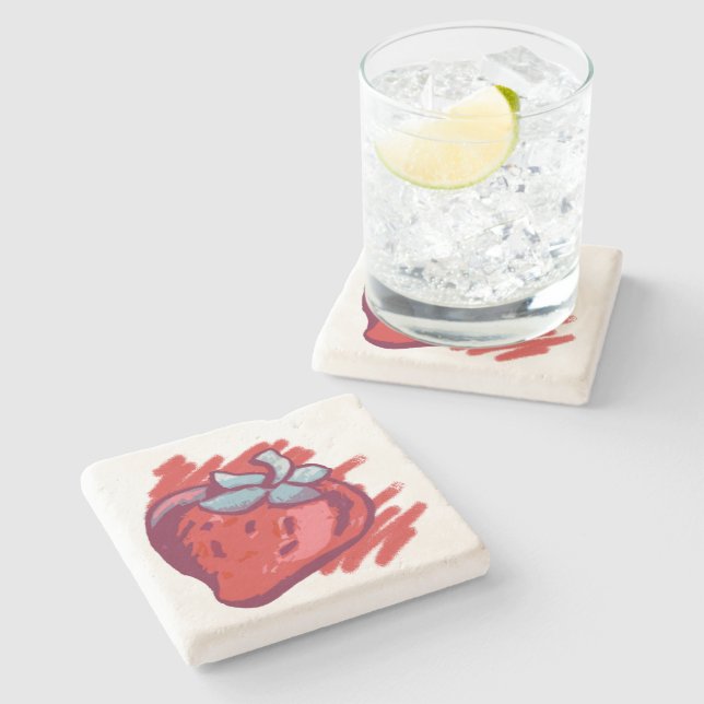 Posavasos De Piedra Fruit Pattern Fresas con Fiesta de oro (Lateral)