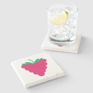 Posavasos De Piedra Fruta de frambuesa rosa