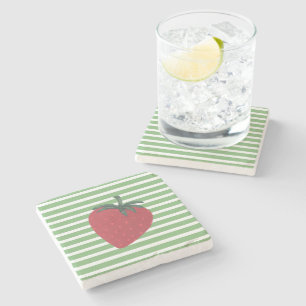Posavasos De Piedra Fruta de Fresa Roja y Rayas