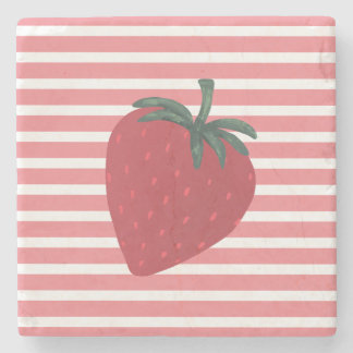 Posavasos De Piedra Fruta de Fresa Roja y Rayas