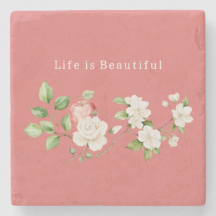 Posavasos De Piedra Fruta de manzana roja floral bonita