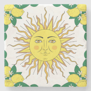Posavasos De Piedra Frutas de limón tropical, cara de sol.