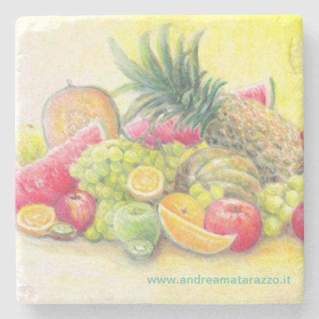 Posavasos De Piedra Frutas felices (Anverso)