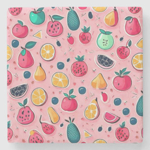 Posavasos De Piedra Frutos alegres y una decoración rosa