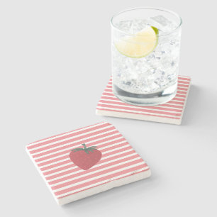 Posavasos De Piedra Frutos de fresa y rayas rojas