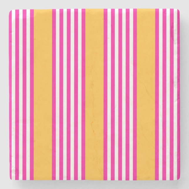 Posavasos De Piedra Fuchsia y amarillo cinco rayas (Anverso)