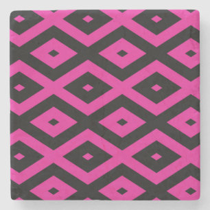 Posavasos De Piedra Fuchsia y patrón de diamante negro