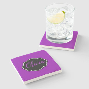 Posavasos De Piedra Fucsia púrpura personalizado vibrante y audaz 