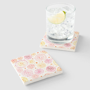 Posavasos De Piedra Fuegos artificiales de acuarela en amarillo y nara