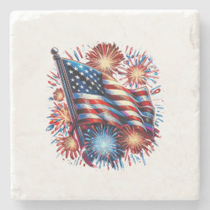 Posavasos De Piedra Fuegos Artificiales Patrióticos Bandera de EE. UU.