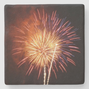 Posavasos De Piedra Fuegos artificiales rojos, blancos y azules en Pat