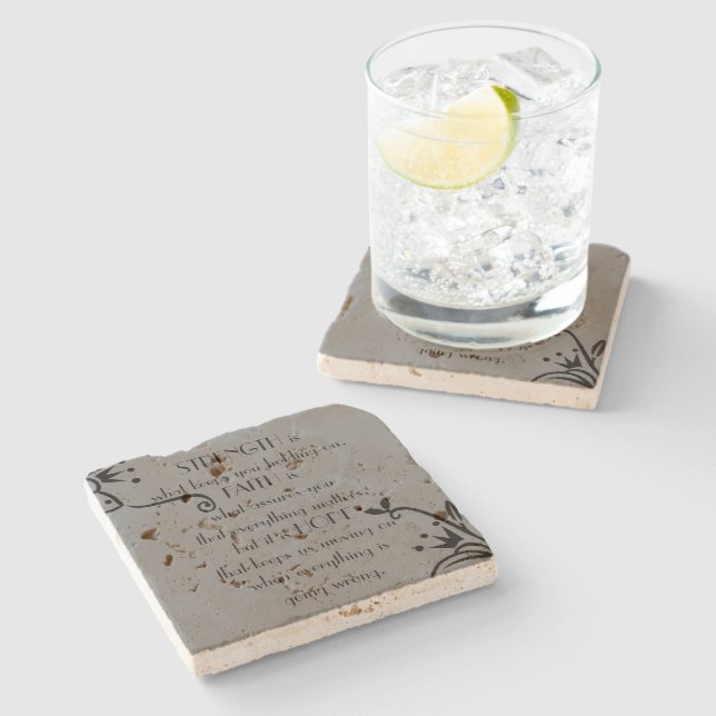 Posavasos De Piedra Fuerza, fe y esperanza (Lateral)