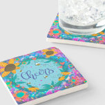 Posavasos De Piedra Fun Cheers Floral Whimsical Bumblebee<br><div class="desc">Una divertida adición para tu reunión. Los Cheers son elegantes y alegres,  con una bonita abejorra y un diseño floral. Vea más diseños en las colecciones de la montaña rusa. Muchas opciones de personalizable.</div>