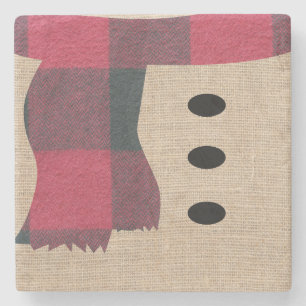 Posavasos De Piedra Fun Farmhouse Burlap Snowman Plaid Scarf & Button