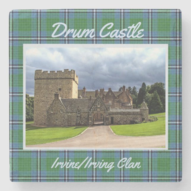 Posavasos De Piedra Fun Irvine/Irving Clan's Drum Castle & Tartán (Anverso)