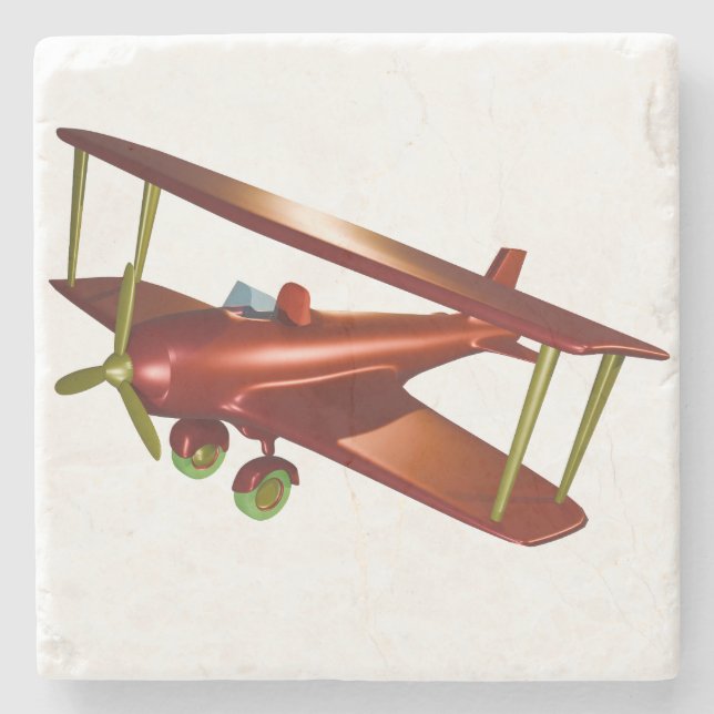 Posavasos De Piedra Fun Red Bi-plane Aviation Aerospace Flight (Anverso)