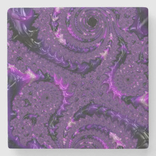 Posavasos De Piedra Funky Bold Boho Púrpura Abstracto Digital Fractal