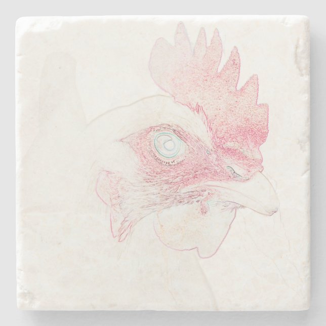Posavasos De Piedra Funky Chicken Hen Rooster Head (Anverso)