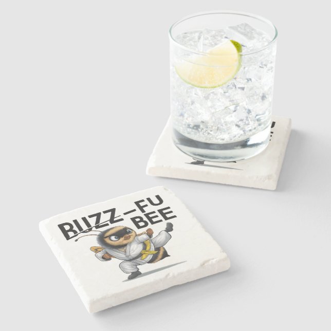 Posavasos De Piedra Funny Buzz-Fu Bee Martial Arts (Lateral)