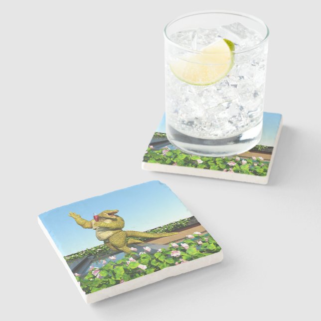 Posavasos De Piedra Funny Crocodile Drinking Champagne (Lateral)
