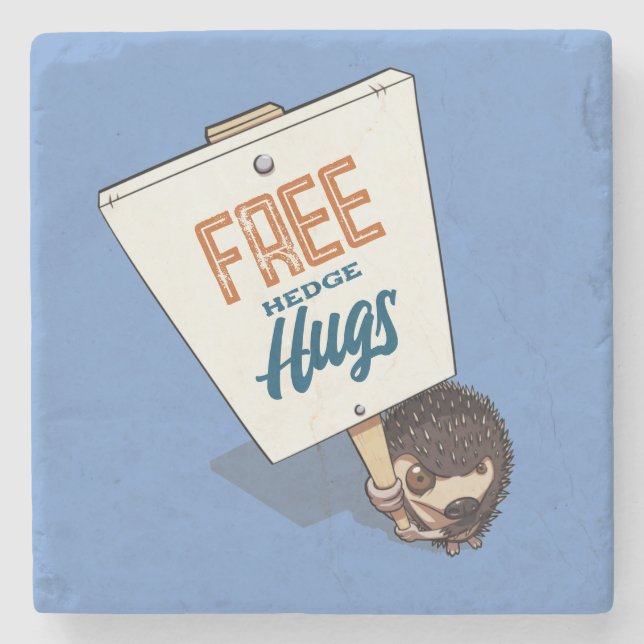 Posavasos De Piedra Funny Hedgehog Free Hedge Hugs Picket Rótulo Perso (Anverso)