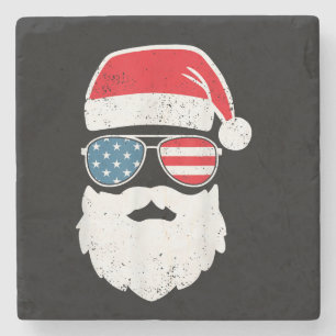Posavasos De Piedra Funny Santa Claus Face Gafas de sol Patriótico Ame