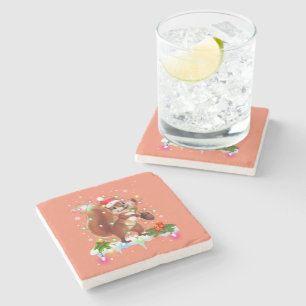 Posavasos De Piedra Funny Squirrel Decoraciones navideñas Santa Hat Xm