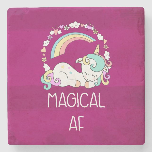 Posavasos De Piedra Funny Unicornio Magical AF con decoraciones Girly (Anverso)