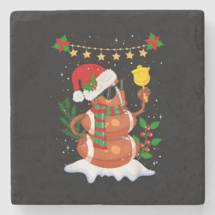 Posavasos De Piedra Fútbol Snowman Santa Hat Feliz Navidad