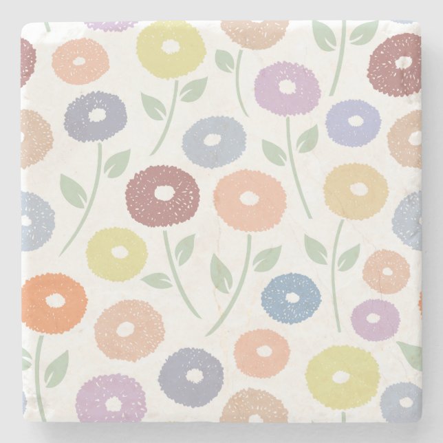 Posavasos De Piedra Fuzzy Flower Lg Pattern Pastels on White (Anverso)