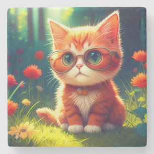 Posavasos De Piedra Gafas-365478 de gatito rojo curado