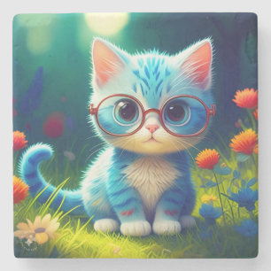 Posavasos De Piedra Gafas de gatito azul lindo-276548