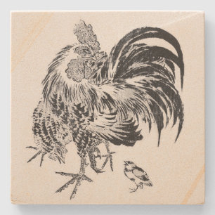 Posavasos De Piedra Gallo japonés de Ukiyo-e Niwatori por Toyohiro