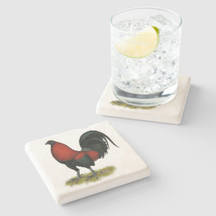 Posavasos De Piedra Gallo Rojo Negro BB Juego Americano