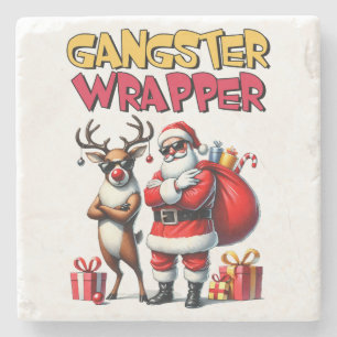 Posavasos De Piedra Gangster de regalo de Navidad envuelto