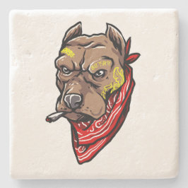 Posavasos De Piedra Gangster Dog | Tattoos Red Bandana Stone Coaster